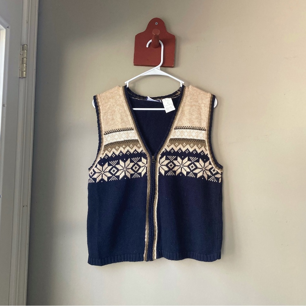 Vintage Erika & Co Nordic Fair Isle Zip Up Sweater Vest L